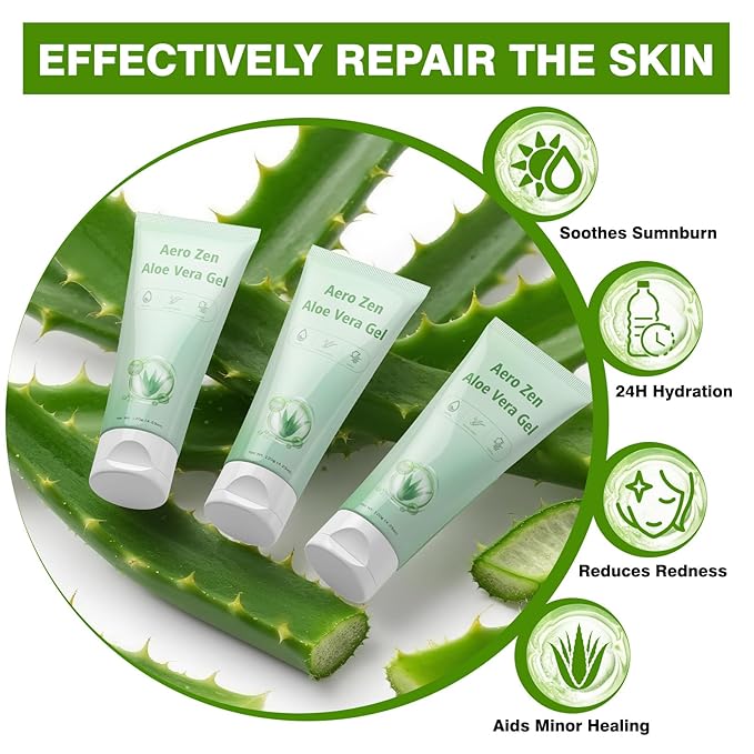 Aero Zen 98% Organic Aloe Vera Gel, Natural Moisturizing Pure Aloe for Face and Arms, Soothing & Hydrating Aloe Gel for Sunburn Relief and Deep Skin Nourishment, 4.23 oz