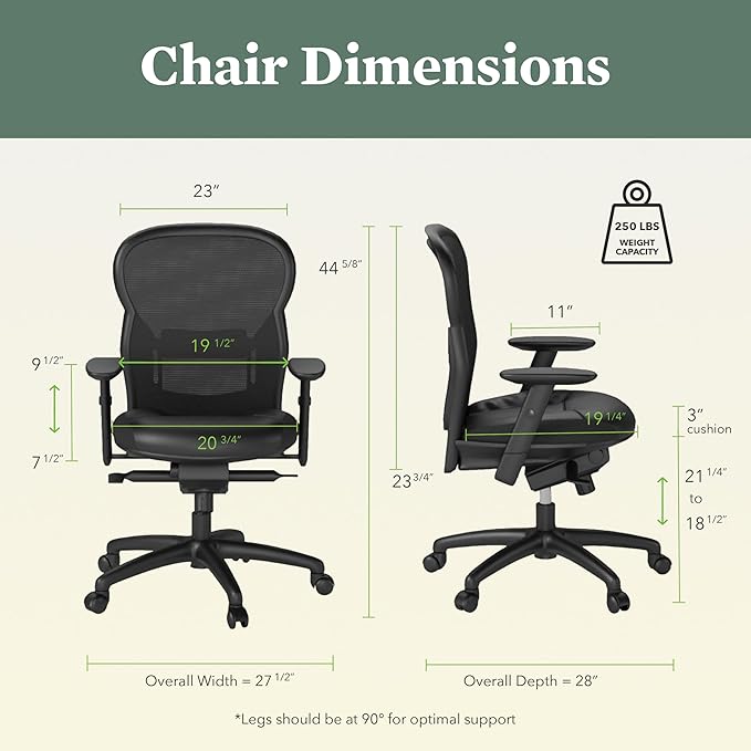 HON Wave High Back Leather Ergonomic Office Chair Lumbar Support with Adjustable Arms, Breathable Mesh Ergonomic Desk Seat for Computers, Office, 360° Swivel Synchro-Tilt, Black