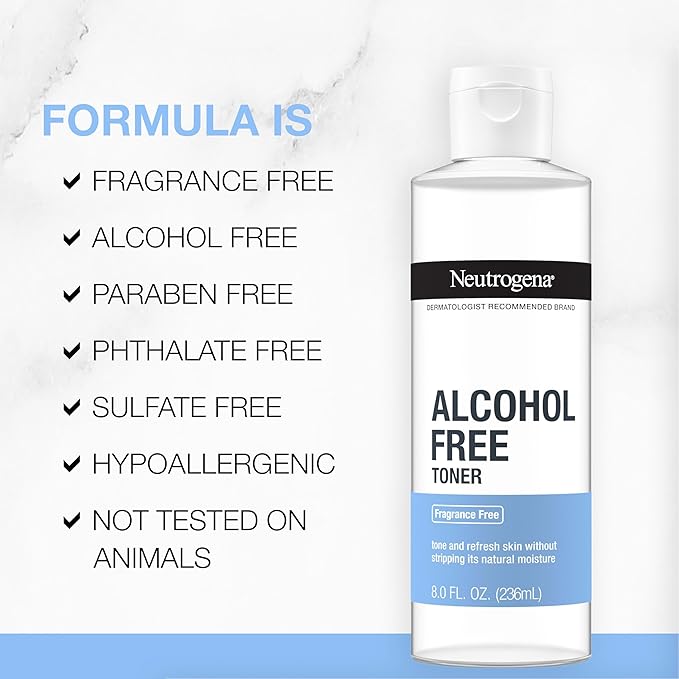 Neutrogena Alcohol-Free Gentle Daily Facial Toner, Fragrance-Free to Tone & Refresh Skin, Gently Removes Impurities & Reconditions Skin, Hypoallergenic, 8 fl. oz