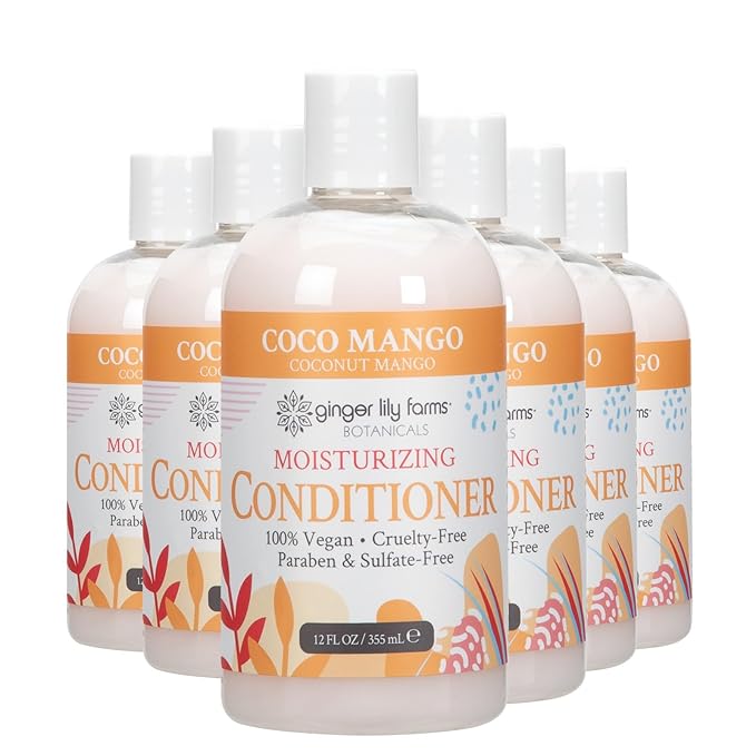 Ginger Lily Farms Botanicals Moisturizing Conditioner for Dry Hair, Coco Mango, 100% Vegan & Cruelty-Free, Coconut Mango Scent, 12 Fl Oz (Pack of 6)