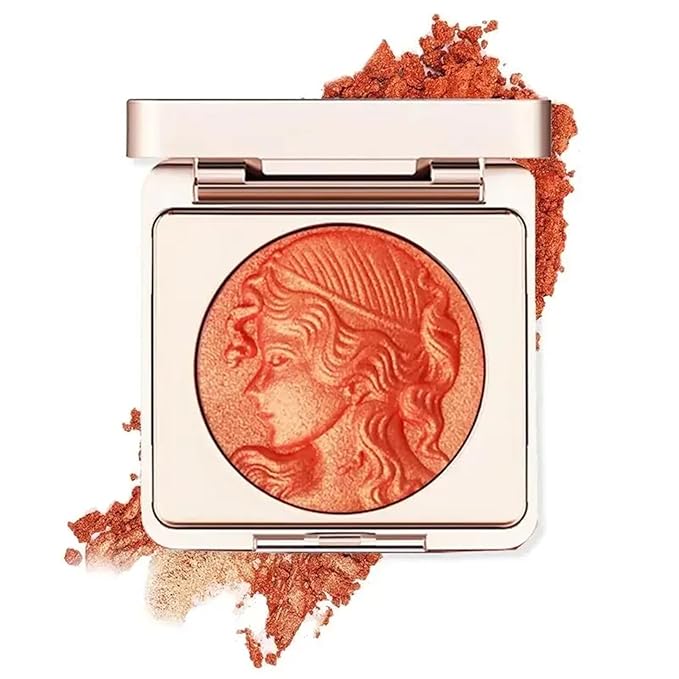 Embossed Smooth Powder Blush Palette for Cheeks, Korean Blush Makeup Palette, CDE Highlight Blush Palette Smooth Powder Blush, Long-Lasting Pigment Face Make up Blusher (Orange, 6g(0.21oz))