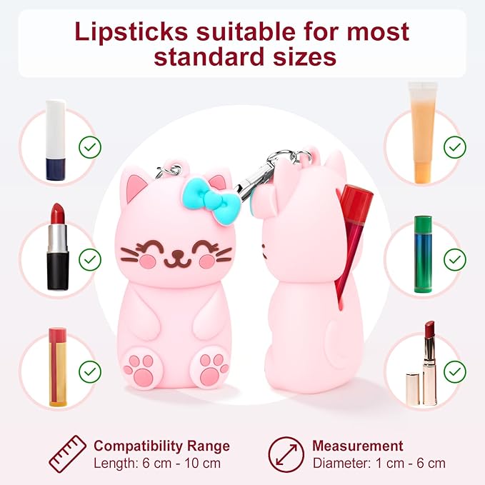 BrainKer Chapstick Holder Key Chain Cute Cartoon Design Lip Balm Holder Keychain Storage Bag Silicone Lip Gloss Holder Case