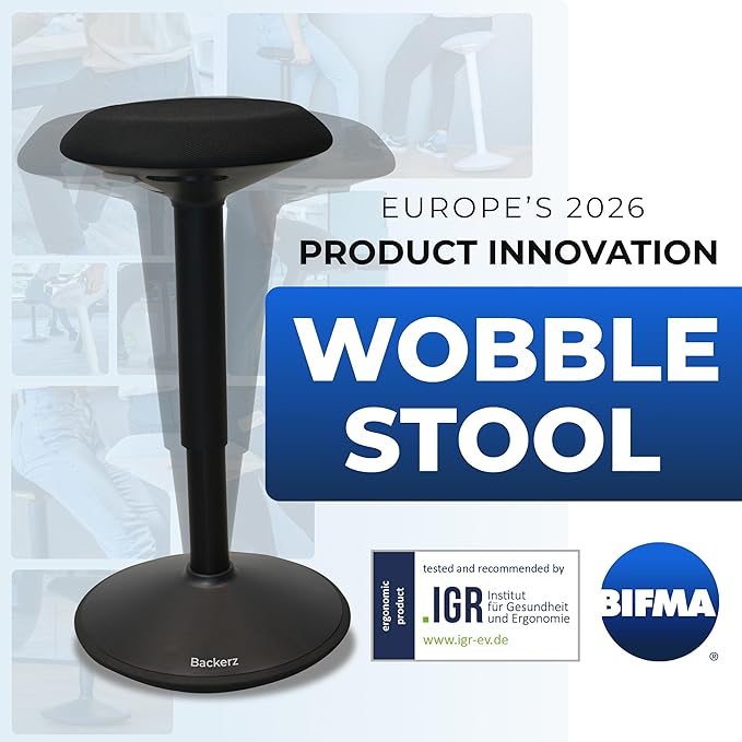 Standing Desk Stool Chair, Height Adjustable Stool 16-24 inch for Office and Classroom, Swivel seat, Anti-Slip Bottom Ergonomic Wobble Stool with Rocking Motion, Black