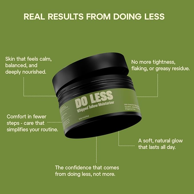 Do Less Whipped Beef Tallow Cream. Grass-Fed, All-Natural Moisturizer with Manuka Honey, Jojoba Oil & Vitamin E for Face and Body Nourishment, 4oz
