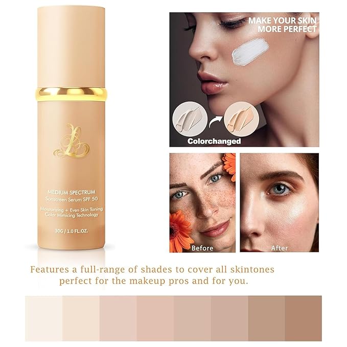 Foundation 4 In 1 Liquid Foundation, Long Lasting Waterproof, Spf 50+,& Longwearing & Waterproof, Hydrating Color Changing Foundation Light Spectrum for Gym, Sport (2pc)