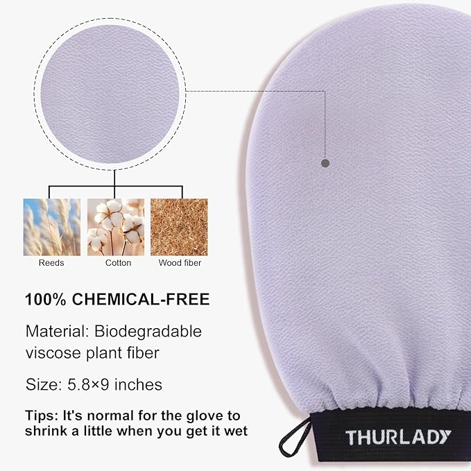 Exfoliating Glove, Korean Exfoliating Mitt Body Scrubber, Viscose Fiber Bath Shower Scrub Gloves, Dead Skin Remover for Body, Skin Care Tools for Smoother Skin, Self-Tan Prep & Removal, Lilac