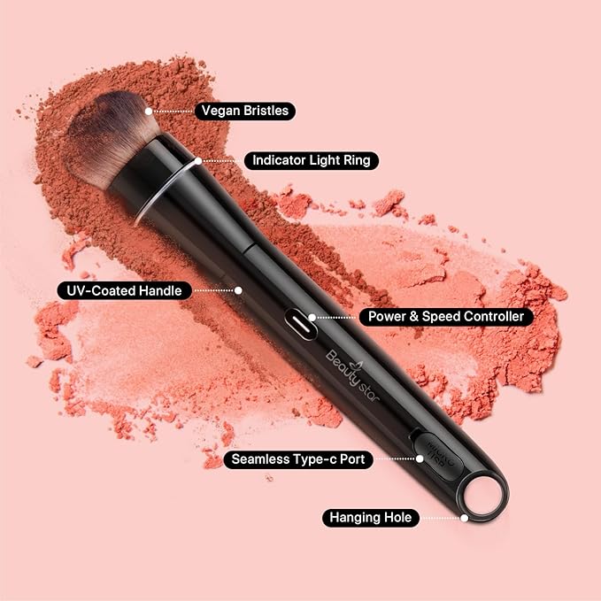 360° Rotating Makeup Brush with 2 Replaceable Brush Heads, 2 Adjustable Speeds, Fast and Smart Electric Makeup Application, Time-Saving, Valentines Day Gifts