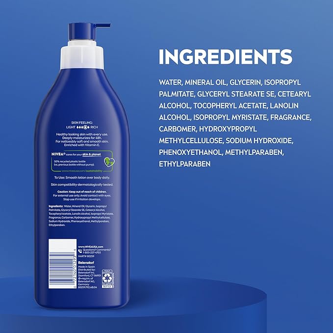 NIVEA Original Moisture Body Lotion with Vitamin E,48-Hour Body Moisturizer for Normal to Dry Skin,16.9 Fl Oz Pump Bottle,(Pack of 2)