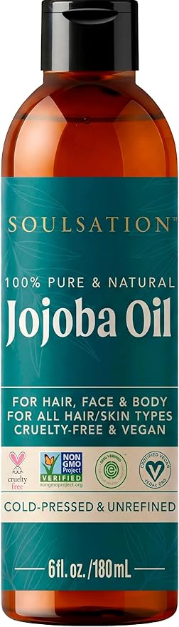 Pure Jojoba Oil for Skin, Hair, Face & Body – 100% Natural, Cold Pressed, Unrefined | Non-GMO, EWG Verified, Cruelty-Free, Vegan Moisturizing Oil for Dry Skin, Scalp & Beard 6oz