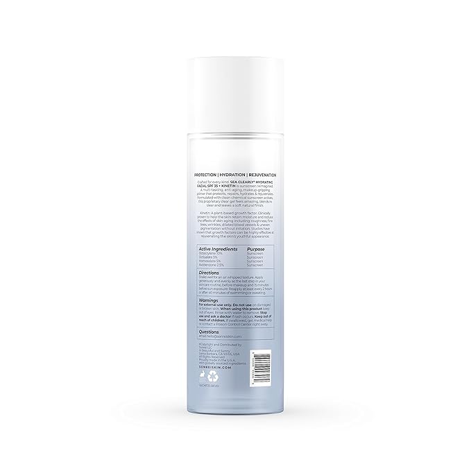 Sonrei Sea Clearly Hydrating Facial SPF 35 + Anti-aging Growth Factor Clear Sunscreen Gel & Primer | Broad Spectrum UV Protection | Water Resistant and Vegan | Non-greasy (1-Pack)