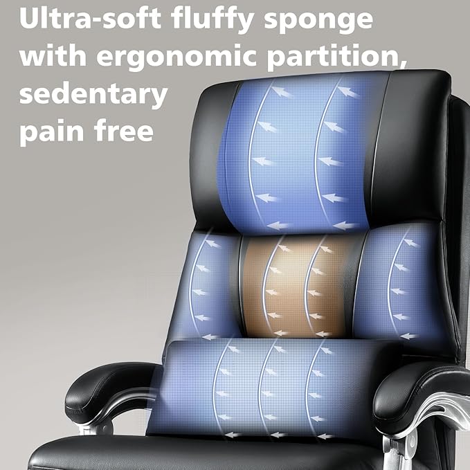 Cloud-Like Comfy Office Chair with Footrest, Overstuffed Fiberfill Executive Desk Chair, Ultra-Soft Reclining High Back Computer Chair, Cozy Double-Layered Plush Seat, Big & Tall 400lbs Cap