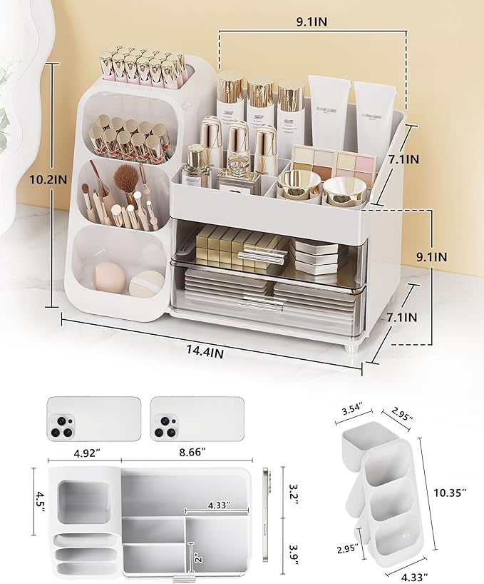 Large Capacity Makeup Organizer Countertop with Makeup Brush Holder for Vanity, Thickened Material, Bathroom Countertop Organizer Skin Care Perfumes Storage, Teen Girl Gifts for 13-25 Year