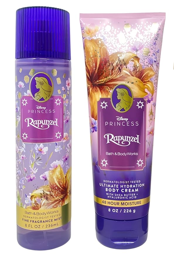 Bath & Body Works Limited Edition Princess Collection Rapunzel Fine Fragrance Mist and Ultimate Hydration Body Cream with a Wild Jasmine Bar Soap