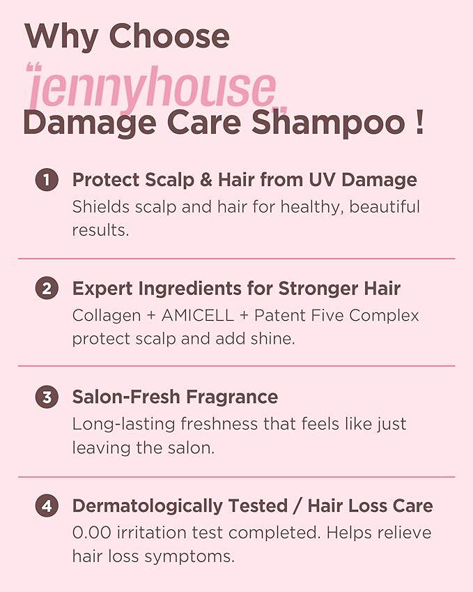 JENNYHOUSE Salon Therapy Damage Care Shampoo - Korean Beauty Hair Strengthening Nourishing with Collagen, Panthenol - Floral Scent - Healthy Scalp & Hair Care, 16.9 fl.oz