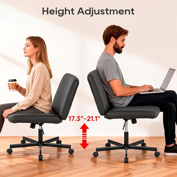 PayLessHere Criss Cross Chair Wide, Armless Office Desk Chair,Backrest Vanity Chair with Wheels 360 Swivel, Height Adjustable for Home Office, Home Office Black