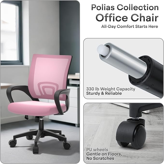 Ergonomic Office Chair 24P - 330Lbs, Breathable Mesh Computer Desk Chair with Lumbar Support & Armrest, Rolling Swivel Adjustable Tilt Lock for Home Office/Gaming, Bedroom Study