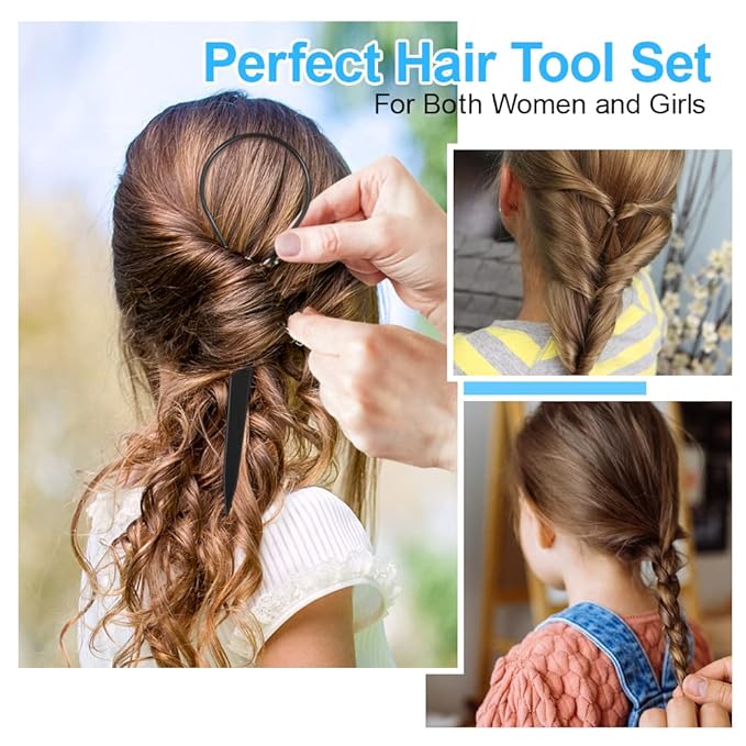 Topsy Tail Hair Tool Set by IKOCO - 400pcs Hair Bands, 2pcs Loop Styling Tools, Rat Tail Comb, (200pcs Each) Clear and Black Elastics