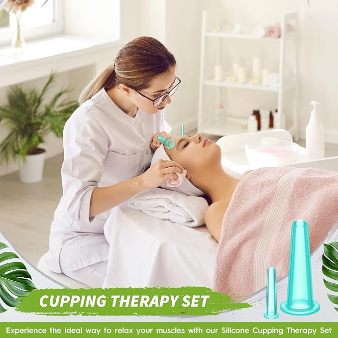 4 Pcs Face Cupping Set, Facial Cupping Set for Face and Eye Massage, Silicone Massage Vacuum Anti Aging Beauty Tool Facial Care(Green)