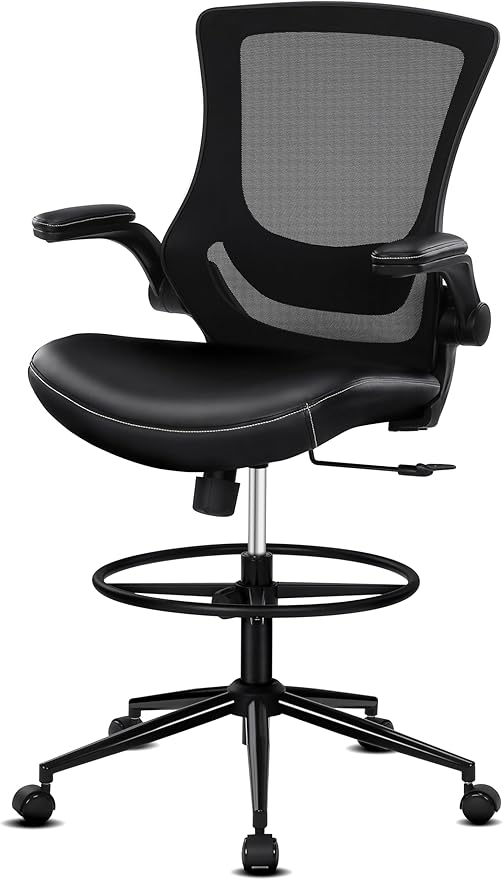 Misolant Tall Office Chair for Standing Desk, Drafting Chair with Footrest Ring, PU Leather Recline High Office Tall Desk Chair with Adjustable Lumbar Support