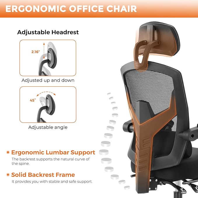 Sweetcrispy Office Computer Desk Chair Set of 2, Ergonomic High-Back Mesh Rolling Work Swivel Chairs with Wheels, Comfortable Lumbar Support, Comfy Arms for Home, Bedroom, Study, Student, Black