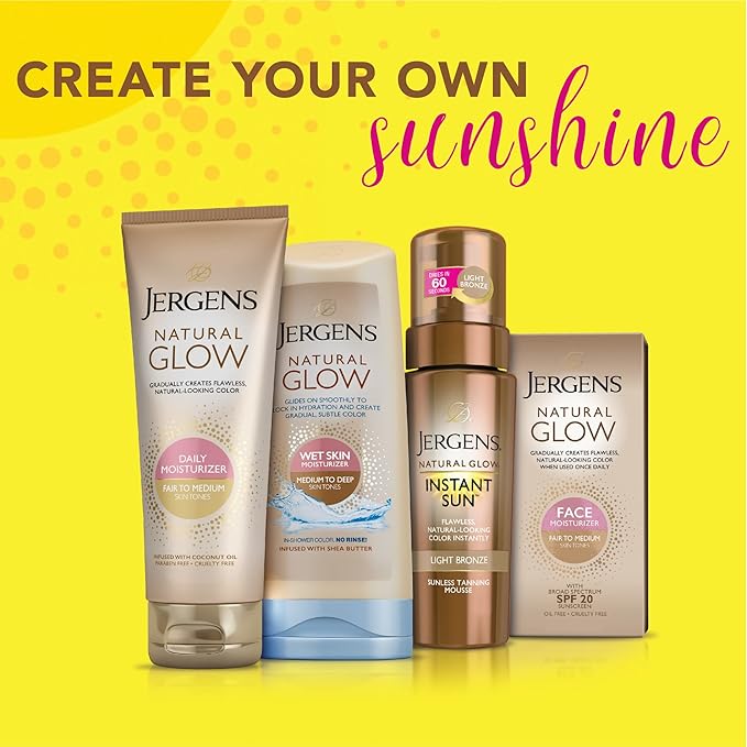 Jergens Natural Glow In Shower Lotion, Self Tanner for Medium to Deep Skin Tone, Sunless Tanning Wet Skin Lotion for Gradual, Flawless Color, 7.5 Ounce, Pack of 2