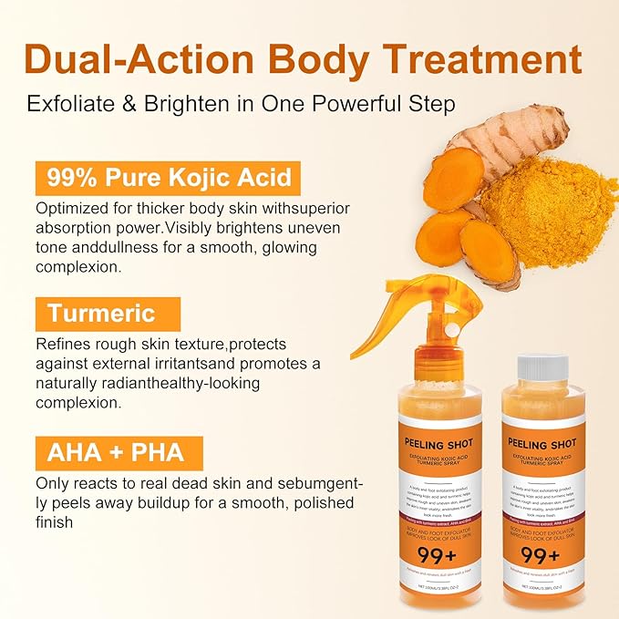 Body Keratin Care Kojic Acid Turmeric Spray: Gently Exfoliating Peeling Shot– Hydrates,Nourish your skin,Suitable for All Skin Types, 200ml - HH