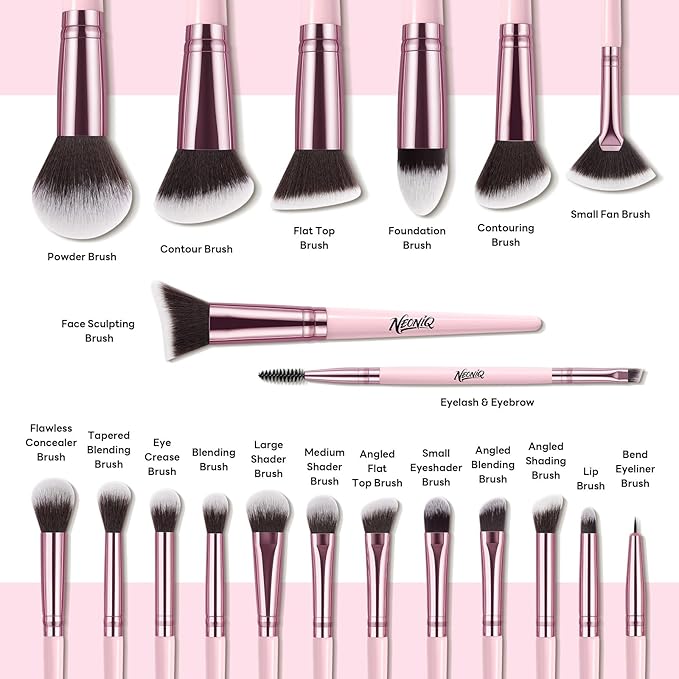 20 PCS Travel Makeup Brush Set, Makeup brushes, Professional Foundation Eyeshadow Concealer Blush Powder Bronzer Brushes,Versatile Face Make Up Tools with Travel Makeup Case（Pink）