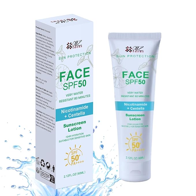 Face Sunscreen SPF 50 PA+++,Very Water Resistant 80 Minutes, with Niacinamide, Centella, 72H Hydration for sensative skin, 2.12 fl oz