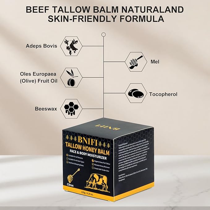 Tallow and Honey Balm for Face Beef Tallow for Skin Organic Grass-Fed Beef Tallow Balm for Face Body Moisturizer (Milk)