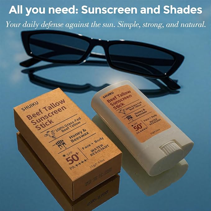 Beef Tallow Sunscreen Organic Stick SPF 50 – Non Nano Zinc Oxide Tallow-Based Mineral Sunscreen with Honey & Beeswax for Face & Body, Water-Resistant Natural Sunblock, 0.53 oz