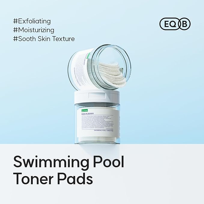 EQQUALBERRY Swimming Pool Toner Pads - Dual-Textured Facial Toner Pads for Pore Care and Gentle Exfoliation | Boosted Hydration with Hyaluronic Acid | Korean Toner Pads for Face (70 Pads)