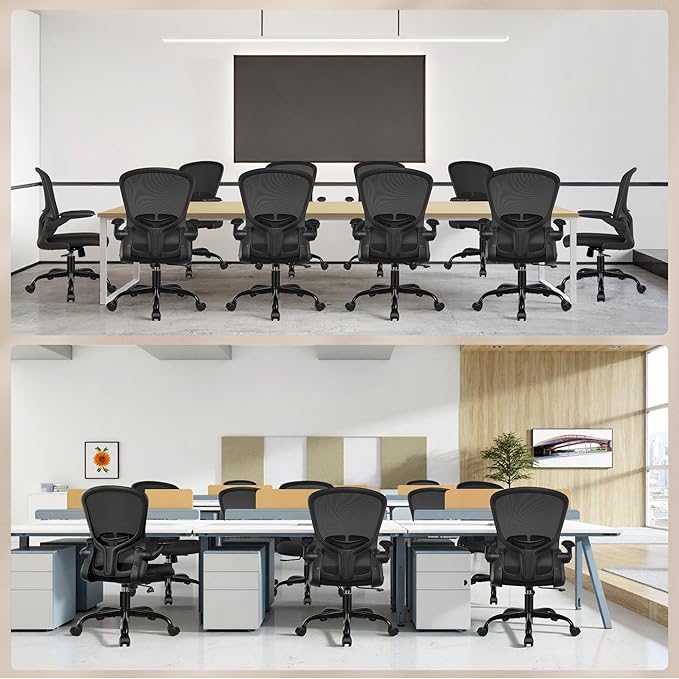 FelixKing Office Desk Chairs, Ergonomic PC Desk Chair with Wheels, Adjustable Lumbar Support and Height, Swivel Computer Chair with Flip-up Armrests, Ergo Mesh Backrest for Working (Black, Pack of 4)
