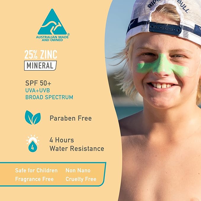 Sun Zapper Zinc Stick Mineral Sunscreen Green SPF 50+ Water Resistant for Face & Body, Adults, Kids, 4-Pack Broad Spectrum Sun Block, Made in Australia
