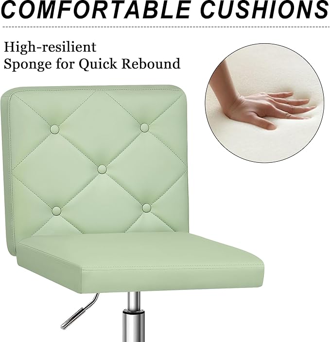 VECELO PU Leather Mid-Back Armless Vanity Chair Adjustable Height 360° Rolling Swivel for Home Office Work