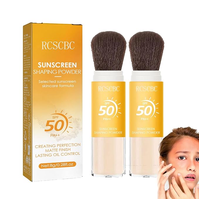Powder sunscreen for face， SPF 50 Brush Sunscreen Powder for Face & Scalp,Lasting Lightweight Breathable, for All Skin (2PCS)