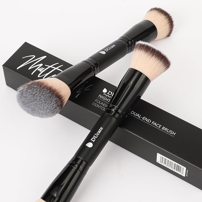 DUcare Foundation Brush Contour Bronzer Makeup Brush Double Ended Sculpting Brush for Blending Liquid Powder Concealer Cream Cosmetics Blush Buffe Black