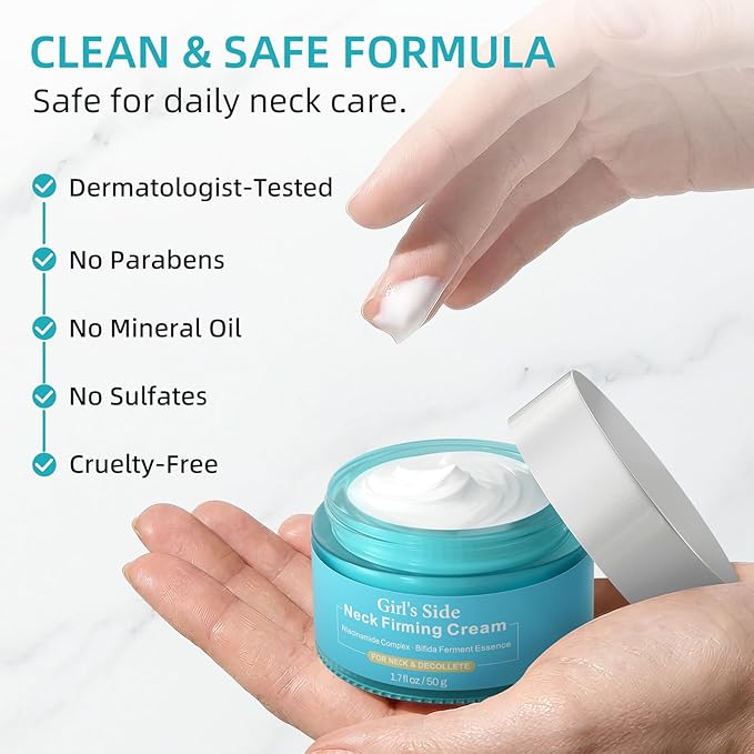 Girl's side Neck Firming Cream with Niacinamide & Bifida Ferment - Hyaluronic Acid, Caffeine, Ceramide Moisturizer to Minimize Fine Lines, Tighten Neck & Chest Skin, 1.7 fl oz / 50 g