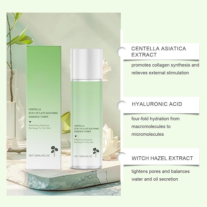Centella Soothing Toner and Cleanser Set for Hydrating Moisturizing Skin Care, Daily Face Wash and Essence Water