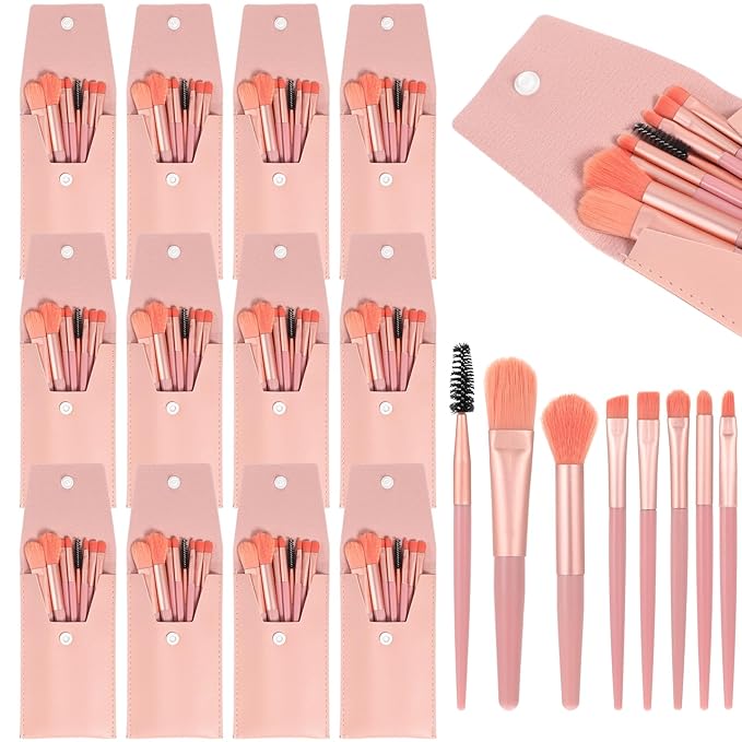 12 Sets Travel Size Makeup Brushes Set Mini Face Make up Brushes Brushes Bag for Makeup Party Favors Wedding Bridal Shower Bridesmaid Gift Favors Bachelorette Party Gift (Pink)