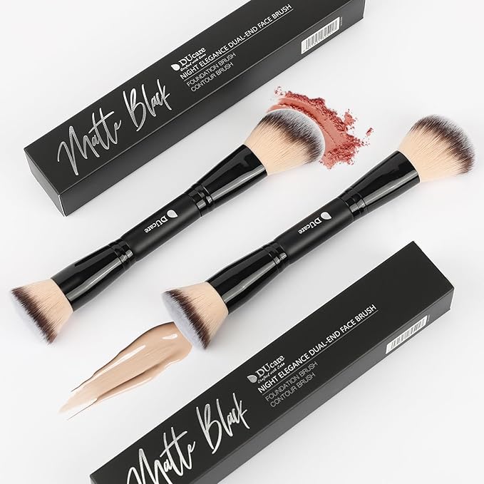 DUcare Foundation Brush Contour Bronzer Makeup Brush Double Ended Sculpting Brush for Blending Liquid Powder Concealer Cream Cosmetics Blush Buffe Black