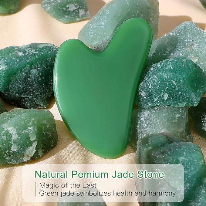 Rosenice Gua Sha Facial Tools: 2 Pcs Jade Stone Guasha for Face Skincare Sculpting Tool, Jawline Sculpting Massager for Puffiness Reducing