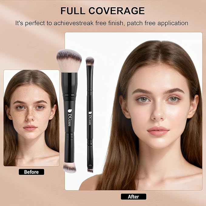 DUcare 2-in-1 Foundation Brush Concealer Brush Makeup Brushes Dual-ended Face Eyebrow Eyeshadow Brush for Liquid, Powder, Buffing, Blending, Contouring Foundation Make Up Brushes