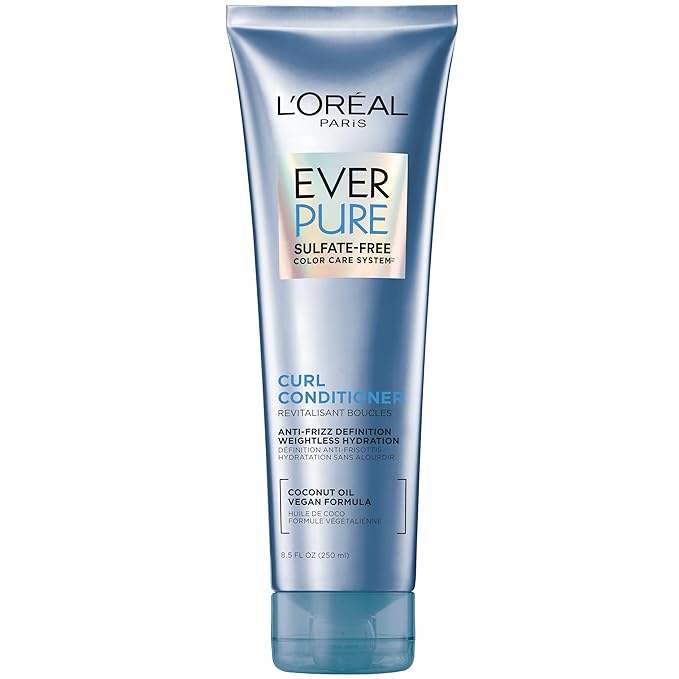 L'Oreal Paris Sulfate Free Conditioner for Curly Hair, Lightweight, Anti-Frizz Hair Care with Coconut Oil, EverPure, 8.5 Fl Oz (Packaging May Vary)