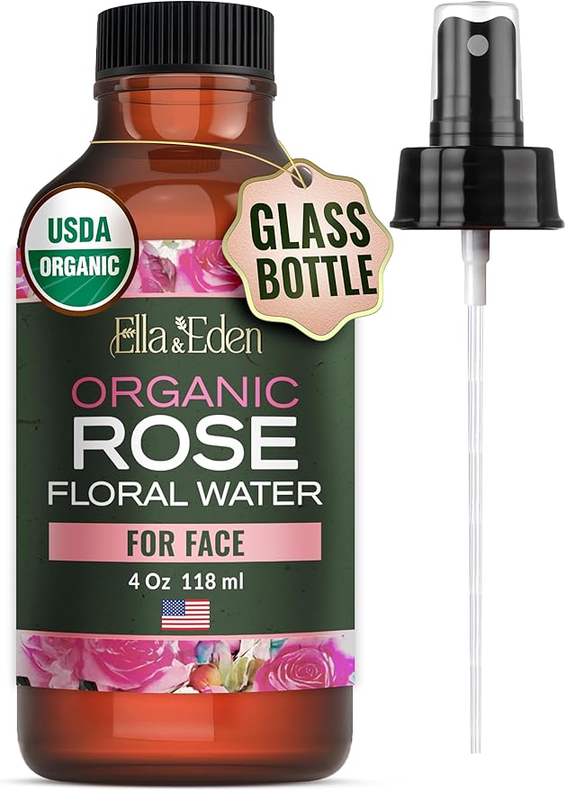 Ella & Eden Organic Rose Water Spray for Face 4oz & Organic Castor Oil for Hair & Skin 16oz | Cold-Pressed, Unrefined, USDA Certified, 100% Pure, Hexane-Free
