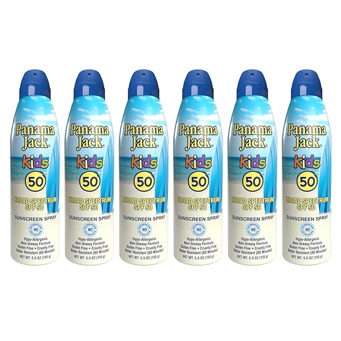 Panama Jack Kids Sunscreen Spray - SPF 50, Broad Spectrum UVA/UVB Protection, Hypo-Allergenic, PABA, Paraben, Gluten & Cruelty Free, Water Resistant (80 Minutes), 5.5 OZ (Pack of 2)