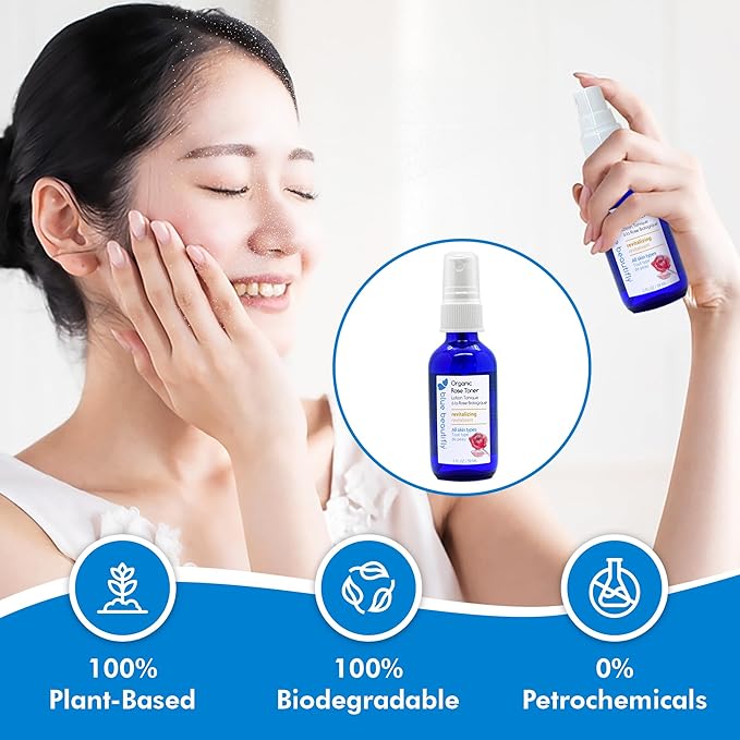 Blue Beautifly USDA Certified Organic Rose Water Spray for Face - Instant Hydration Face Mist for All Skin Types - Facial Spray Calms The Mind and Uplifts The Mood All Day - Great for Hair - 2 fl oz