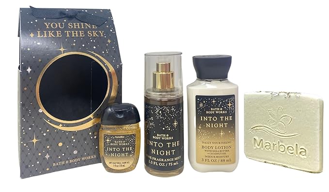 Bath & Body Works Into The Night You Shine Like The Sky Gift Set - Fragrance Mist - Body Lotion and Hand Gel - with a Natural Oats Sample Soap - Travel Size