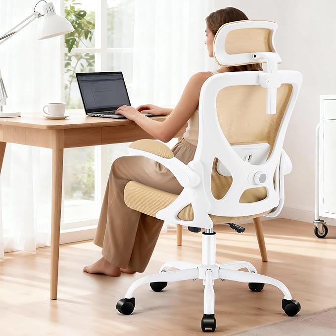 AreShark Office Chair - Ergonomic Desk Chair Breathable Mesh Chair with 2D Headrest & Adjustable Lumbar Support - Executive High Back Rolling Swivel Computer Gaming Chair with Wheels Flip-up Armrests