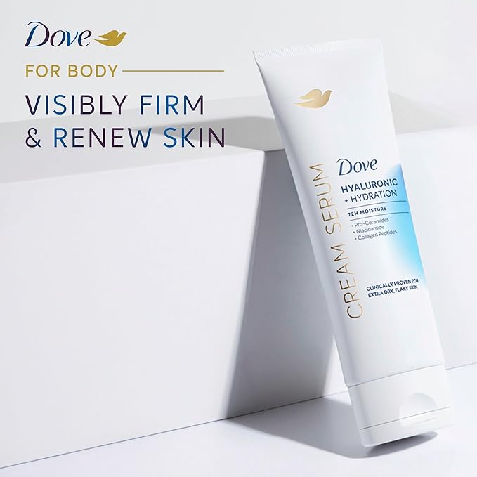 Dove Cream Serum Hyaluronic + Hydration for Extra Dry, Flaky Skin, with Pro-Ceramides, Niacinamide and Collagen Peptides Lotion, 8 oz,(Pack of 2)