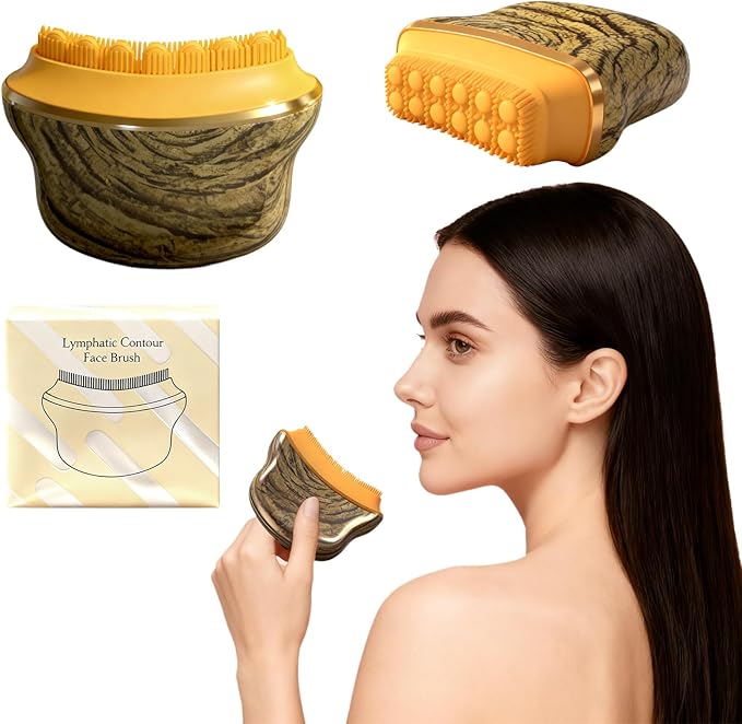 New Lymphatic Contour Face Brush,Lymphatic Drainage Massager for Face for Jawline, Chin & Facial Sculpting Designed to Fit Precisely and Relieve Fatigue- Anti-Puffiness (Tree Grain)